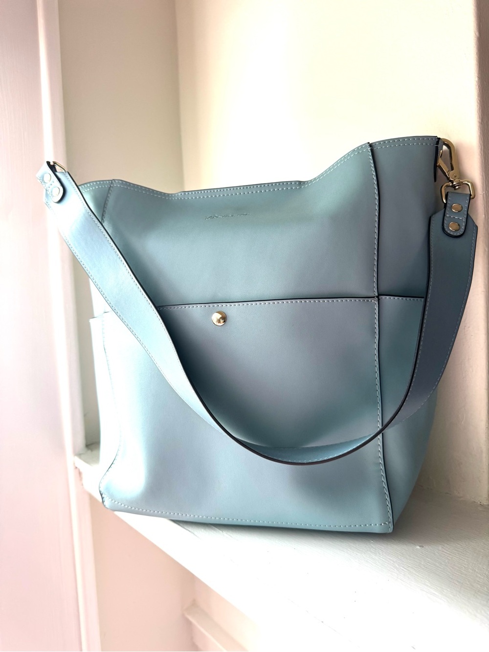 Bostanten Light Blue Lotty Genuine Leather Bucket Bag.